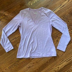 WOMENS UNDER ARMOUR FITTED HEAT GEAR LONG SLEEVE V NECK SLILAC HIRT TOP Sz. XL